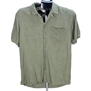 Men's Alcott Medium Olive Green Linen Blend Short Sleeve Button Down Shirt‎